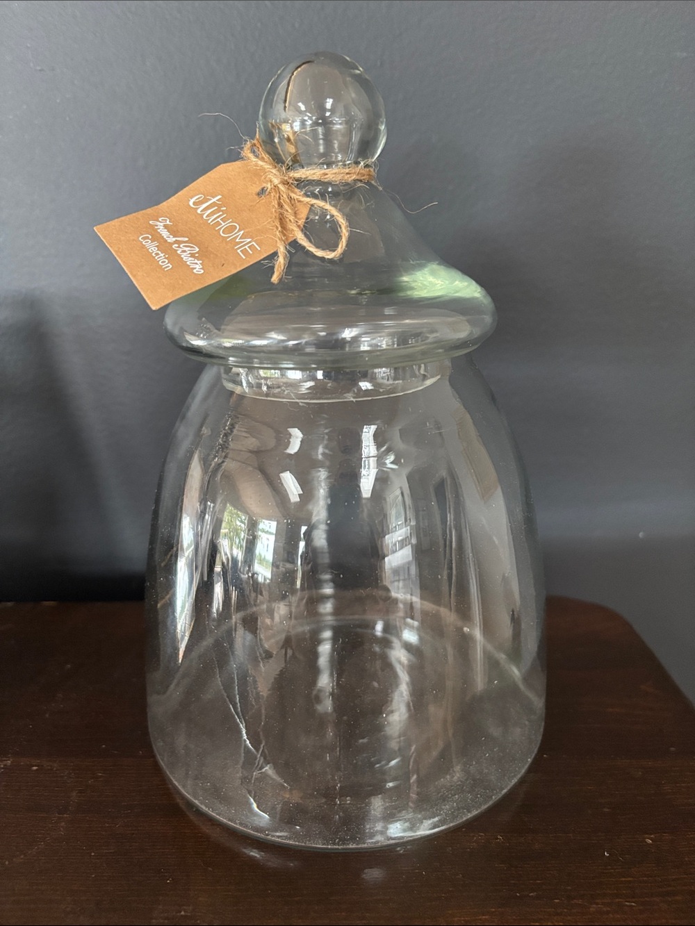 etúHOME Medium Vintage Glass Bon Bon Jar w/ Lid Clear 9” Tall French Bistro NWT